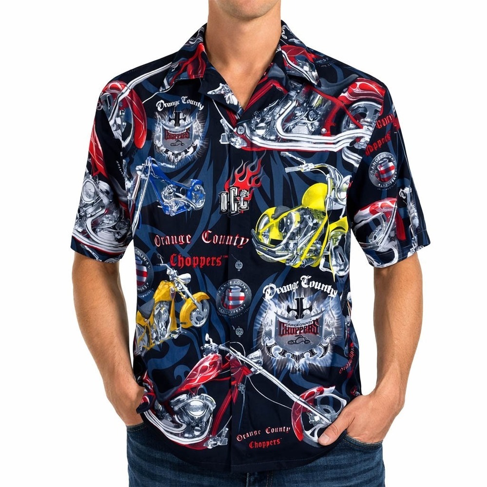 Orange County Choppers Shirt Motorcycles Medium Button-Down Polyester Black